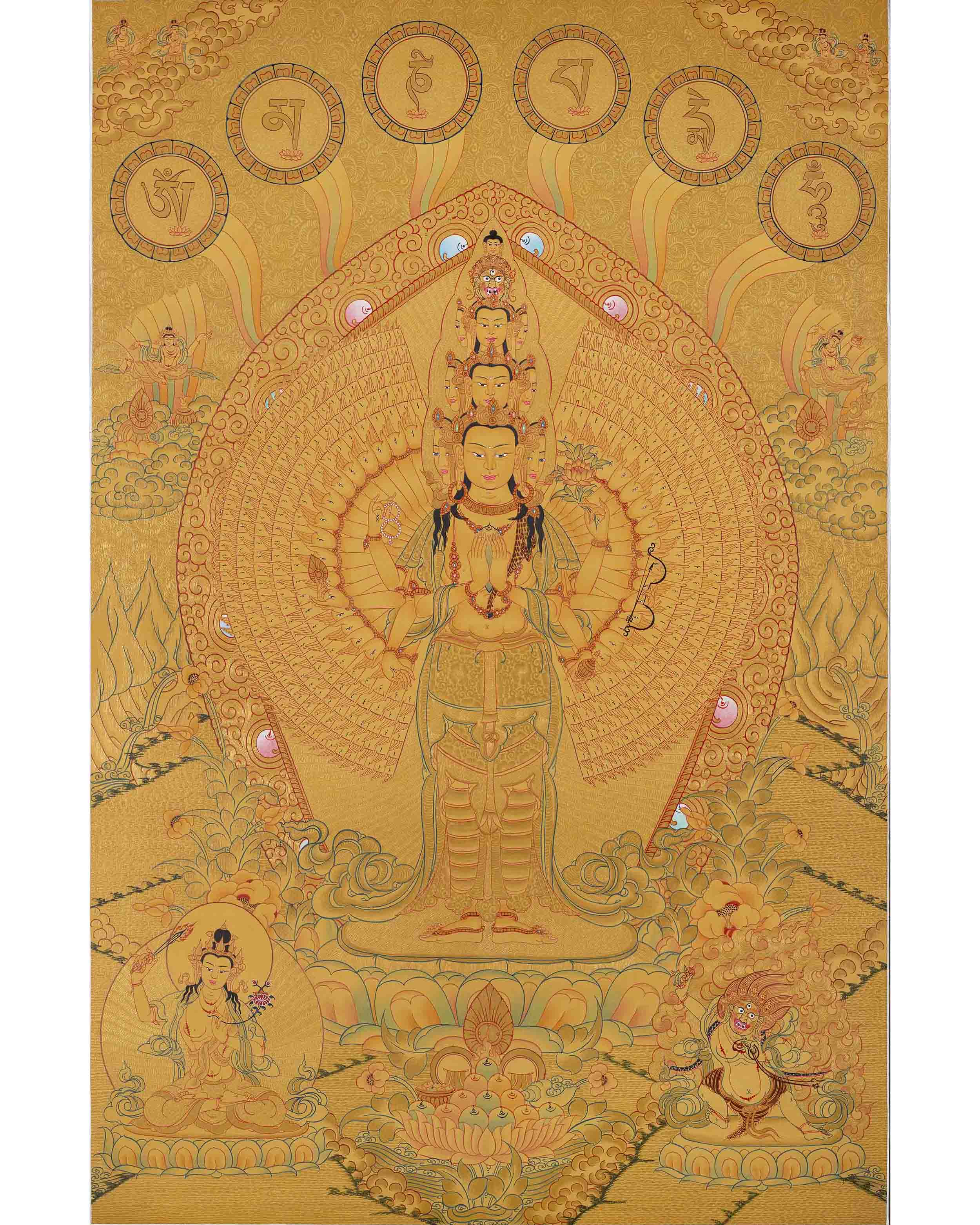 Full Gold 1000 Armed Lokeshvara Thanka 