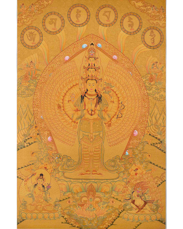 Full Gold 1000 Armed Lokeshvara Thanka 