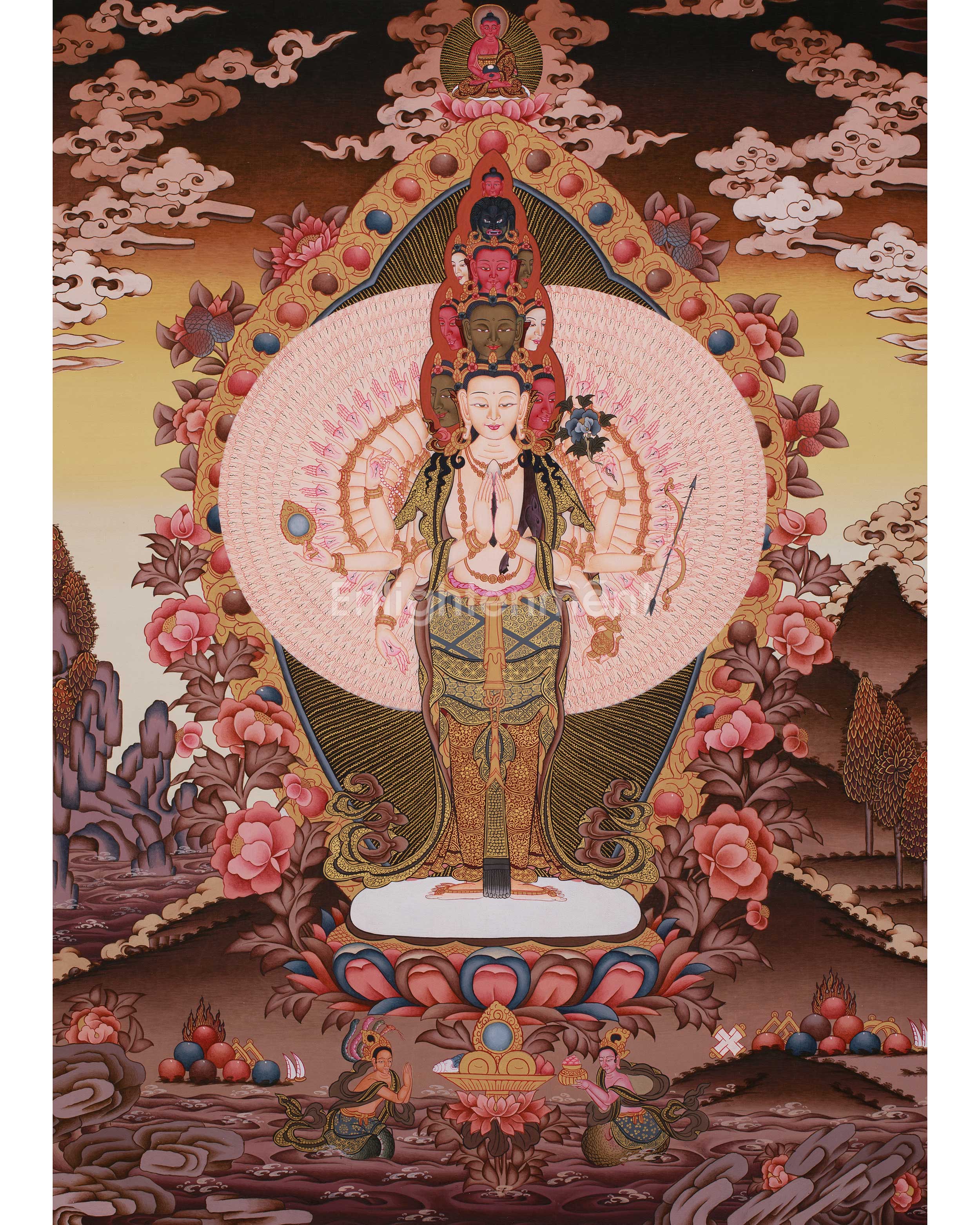 1000 Armed Chenrezig With Amitabha Thangka 