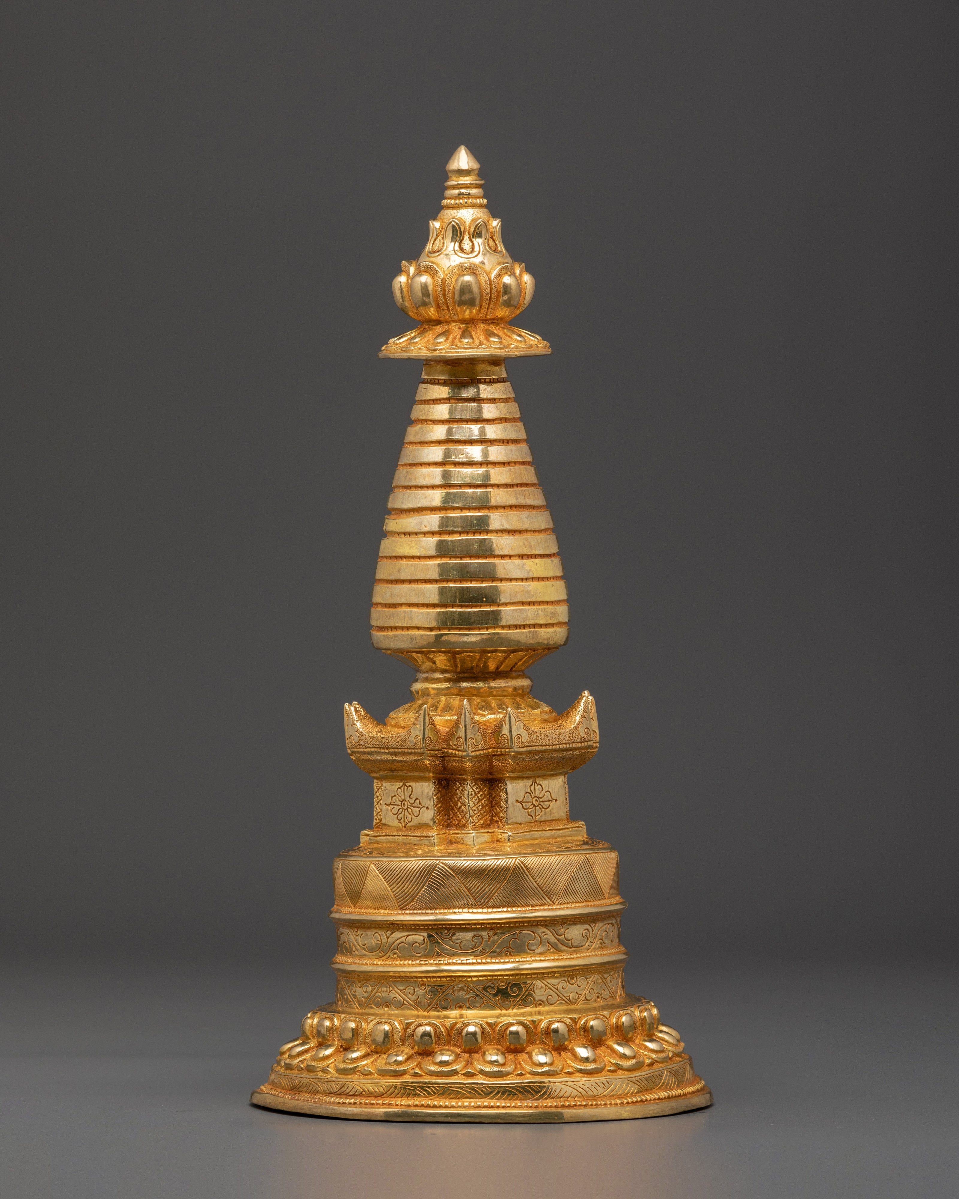 Traditional Copper Tibetan Buddhist Enlightenment Stupa | Spiritual Shrine Altar Decor