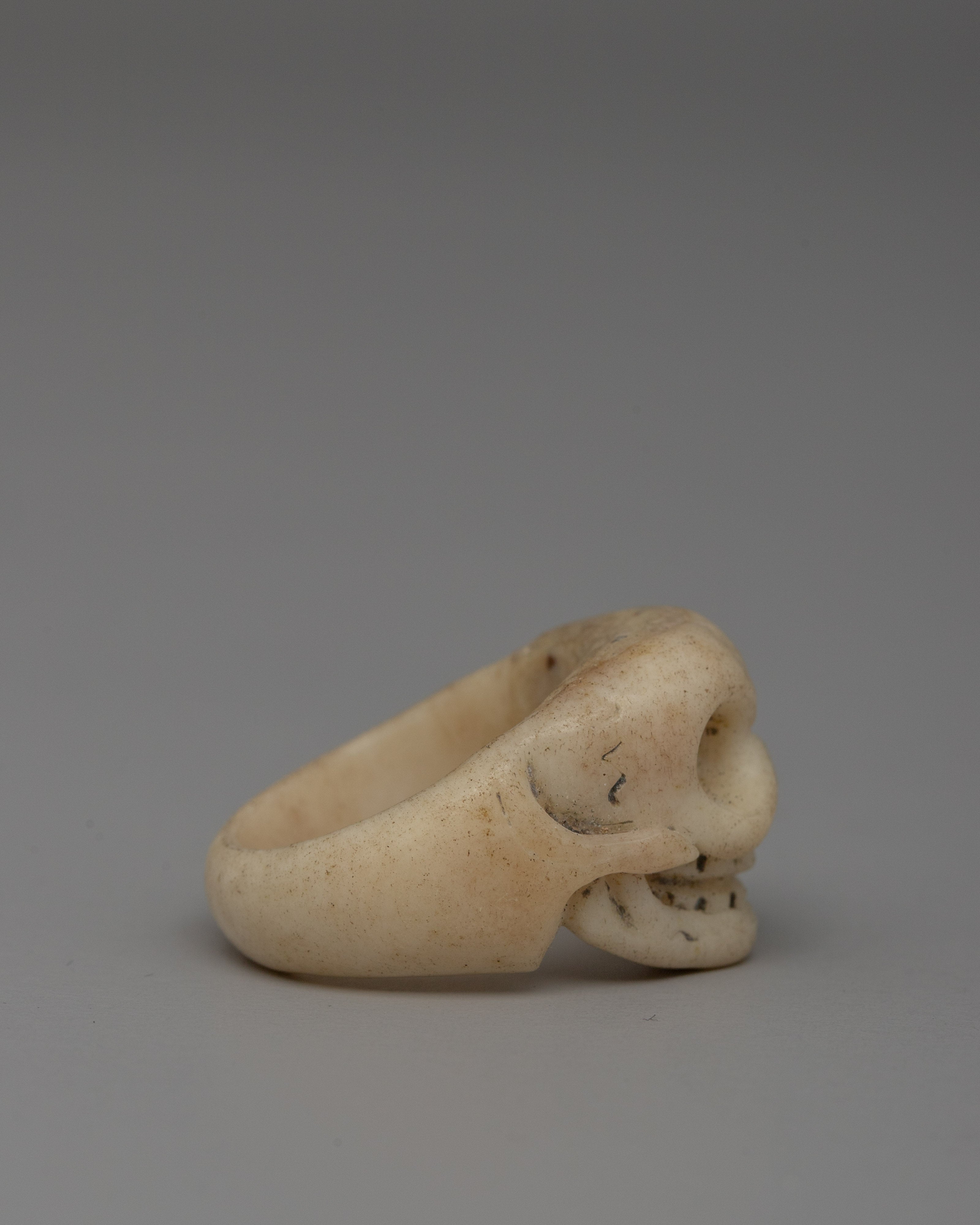 Hand-Carved Skull Buffalo Bone Ring | Traditional Tibetan Artisan Statement Band