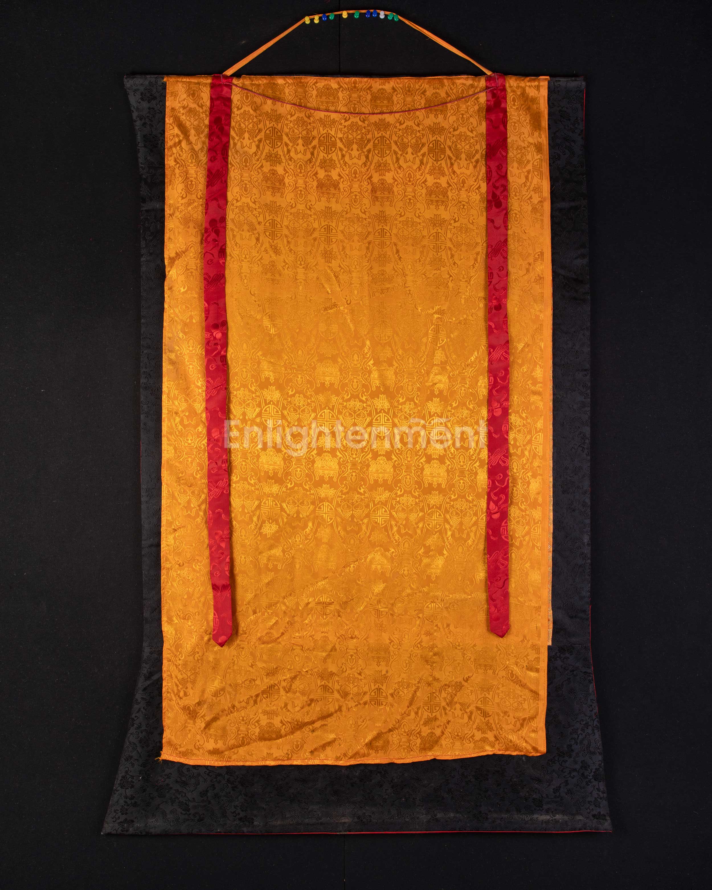 Wheel of Life (Bhavacakra) | Gold Embellished Thangka on Canvas | Brocade Mounted