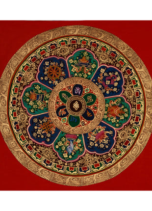 Original Hand-Painted Round Mandala Thangka | Traditional Buddhist Artwork