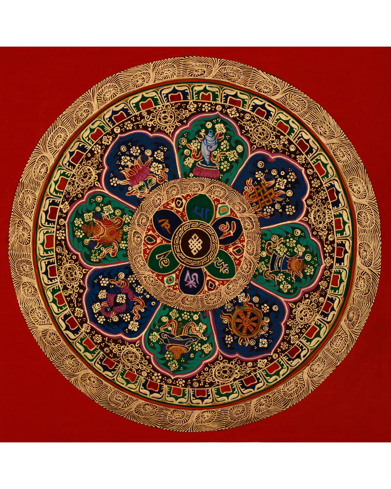 Original Hand-Painted Round Mandala Thangka | Traditional Buddhist Artwork