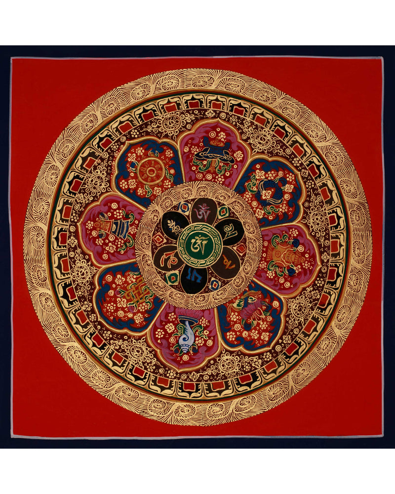 Original Hand-Painted Round Mandala Thangka | Traditional Buddhist Artwork