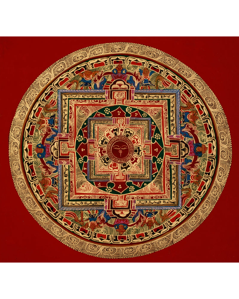 Original Hand-Painted Round Mandala Thangka | Traditional Buddhist Artwork