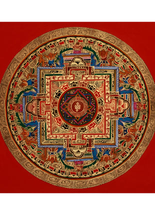 Original Hand-Painted Round Mandala Thangka | Traditional Buddhist Artwork