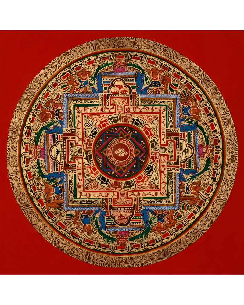 Original Hand-Painted Round Mandala Thangka | Traditional Buddhist Artwork