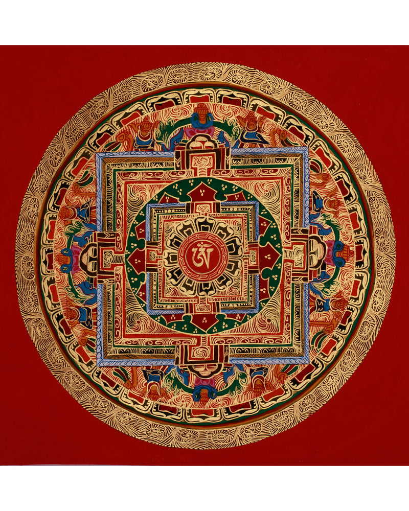 Original Hand-Painted Round Mandala Thangka | Traditional Buddhist Artwork