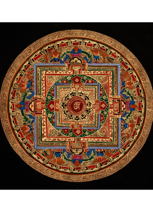 Original Hand-Painted Round Mandala Thangka | Traditional Buddhist Artwork