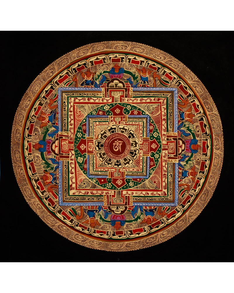 Original Hand-Painted Round Mandala Thangka | Traditional Buddhist Artwork