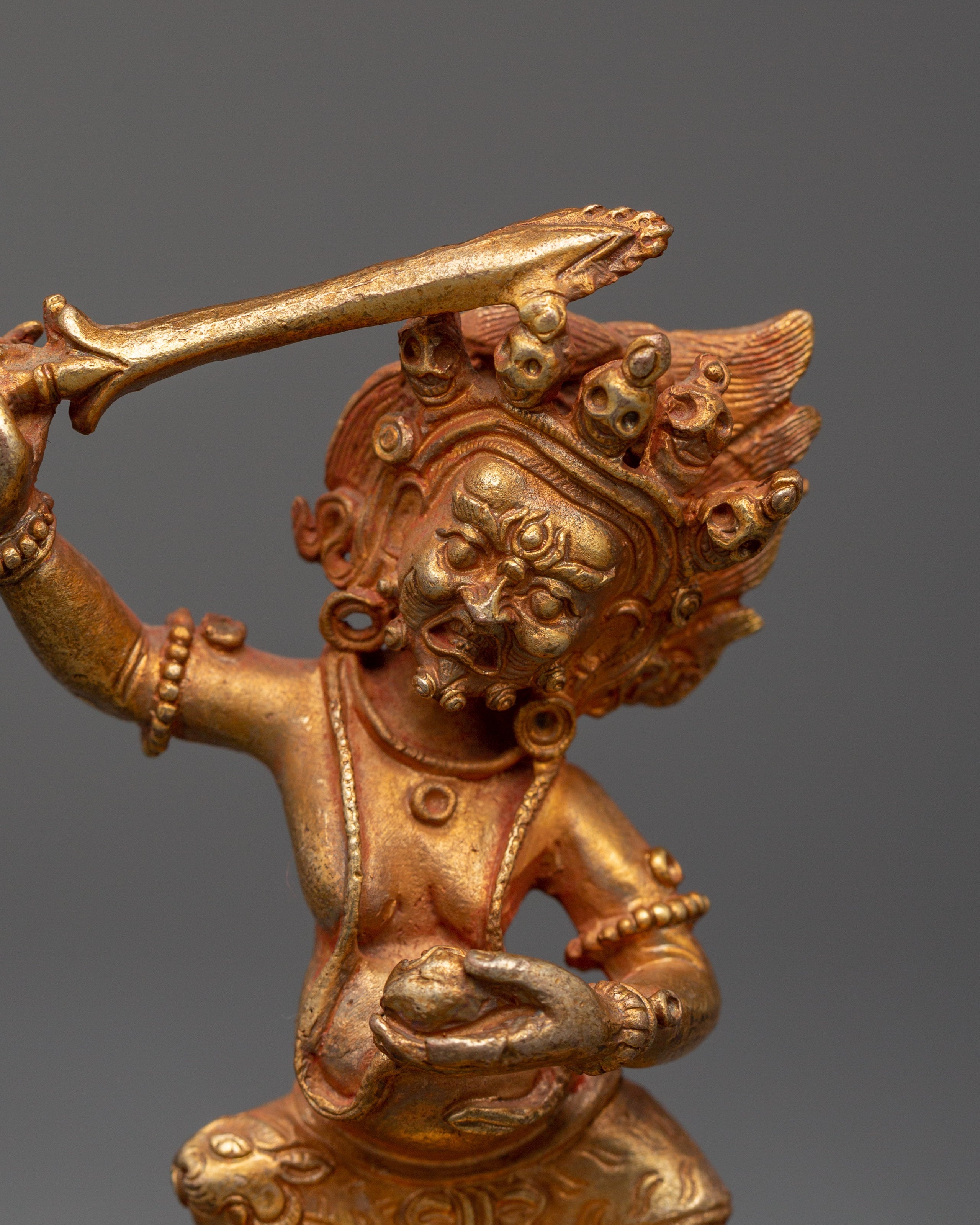 Black Manjushri Statue Gold-Plated Copper Statue | Wrathful Manjushri for Altar Decor