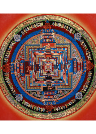 Sacred Gold Kalachakra Mandala Thangka | Wheel of Time