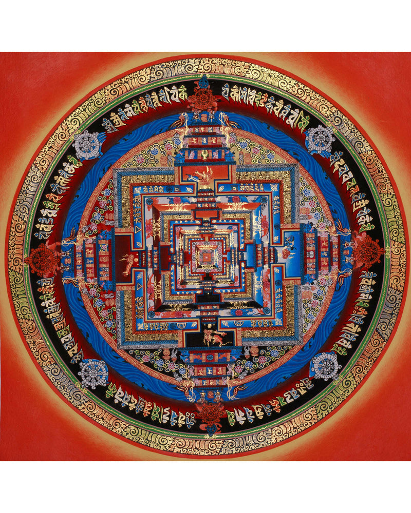 Sacred Gold Kalachakra Mandala Thangka | Wheel of Time