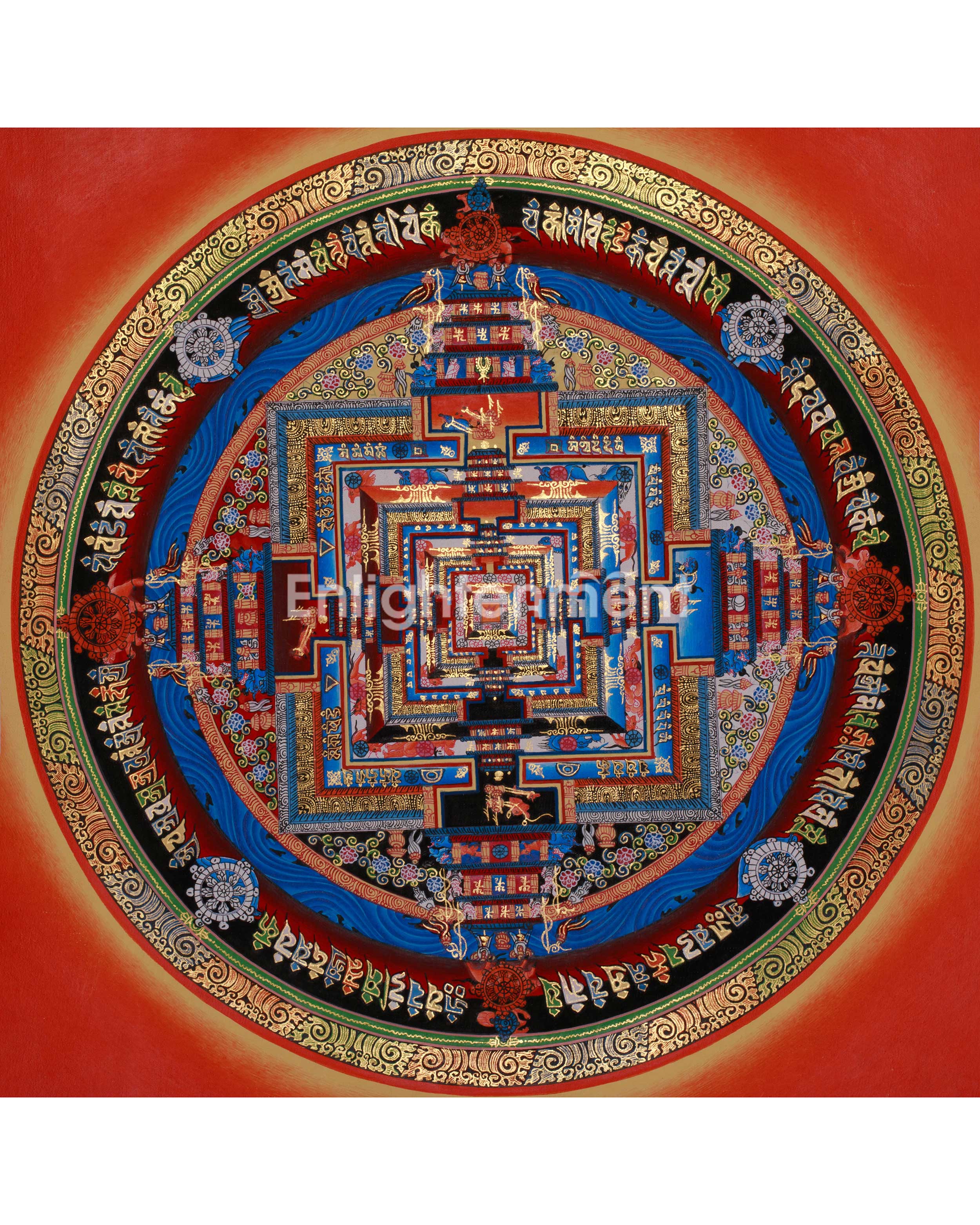 Sacred Gold Kalachakra Mandala Thangka | Wheel of Time