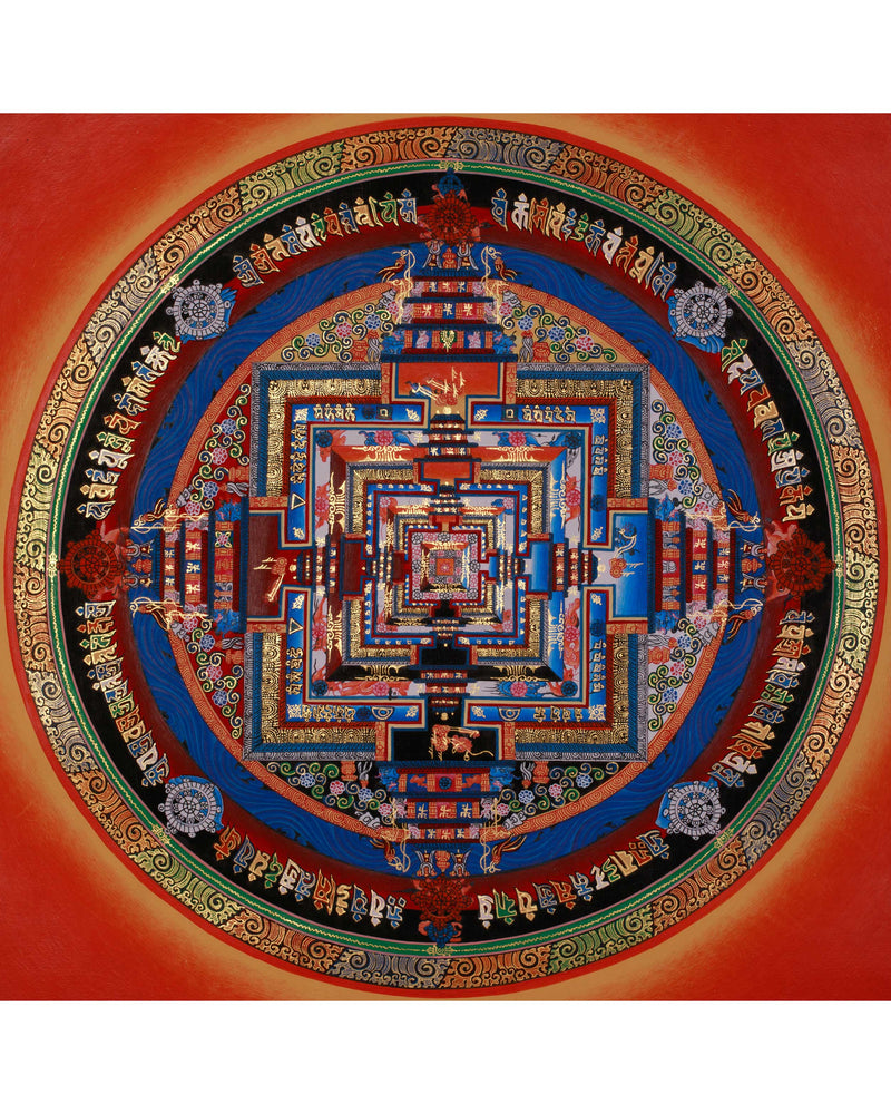 Sacred Gold Kalachakra Mandala Thangka | Wheel of Time