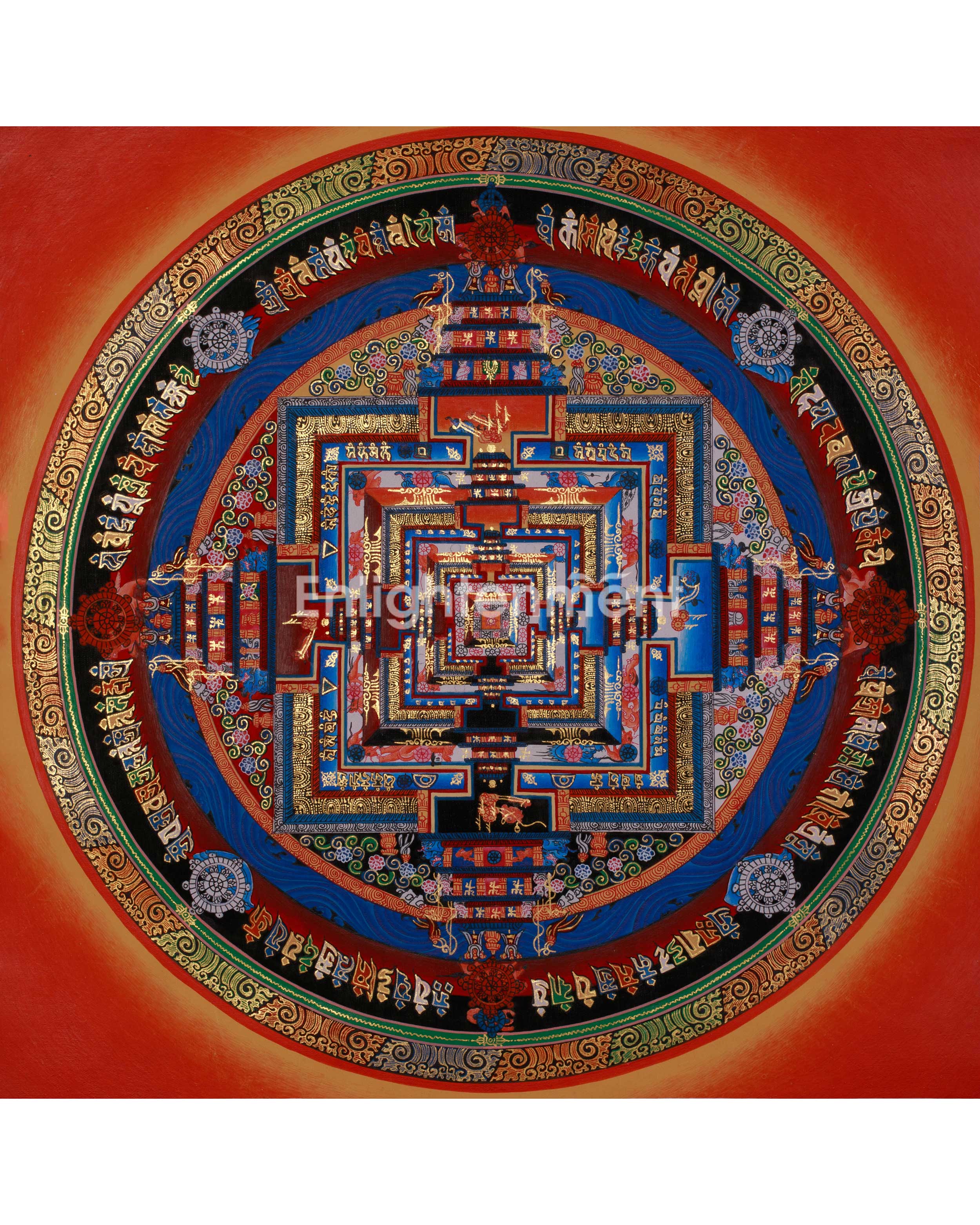 Sacred Gold Kalachakra Mandala Thangka | Wheel of Time