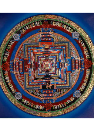 Sacred Gold Kalachakra Mandala Thangka | Wheel of Time