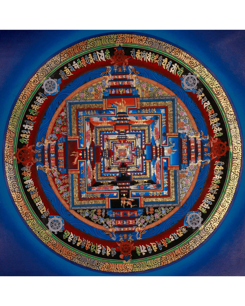 Sacred Gold Kalachakra Mandala Thangka | Wheel of Time