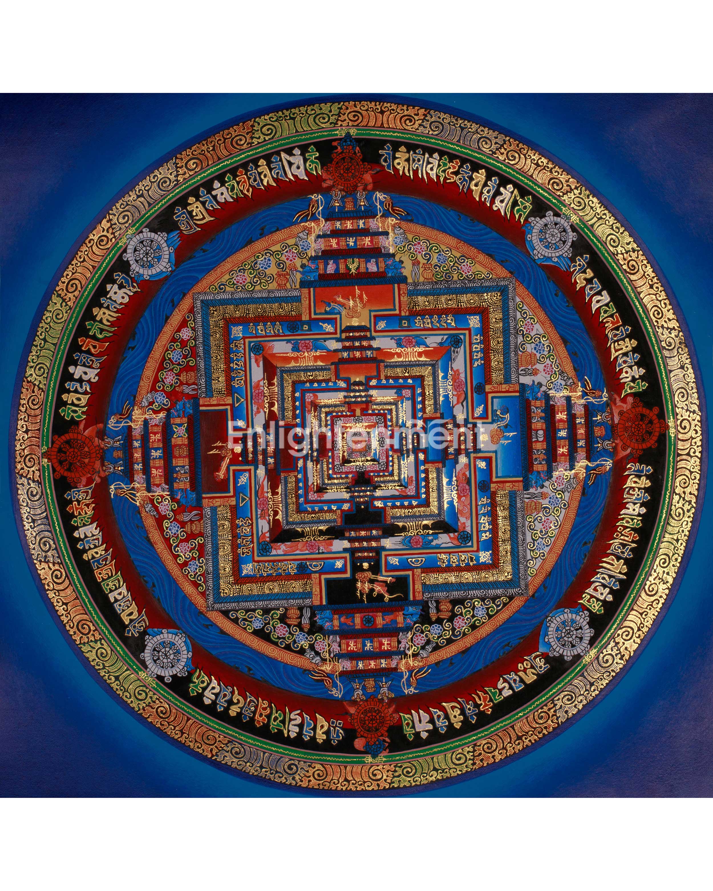 Sacred Gold Kalachakra Mandala Thangka | Wheel of Time