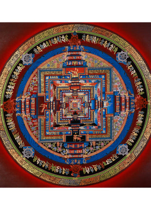 Sacred Gold Kalachakra Mandala Thangka | Wheel of Time