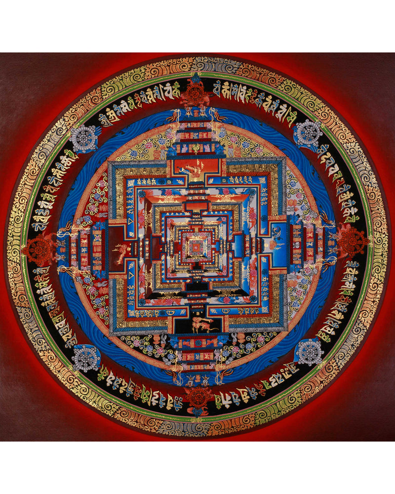 Sacred Gold Kalachakra Mandala Thangka | Wheel of Time