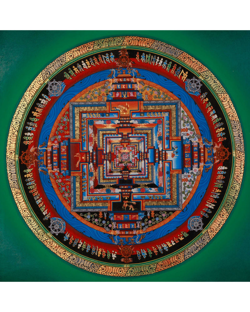 Sacred Gold Kalachakra Mandala Thangka | Wheel of Time