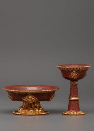 Gold-Plated Copper Serkyem Set |  Tibetan Tea Offering Vessel