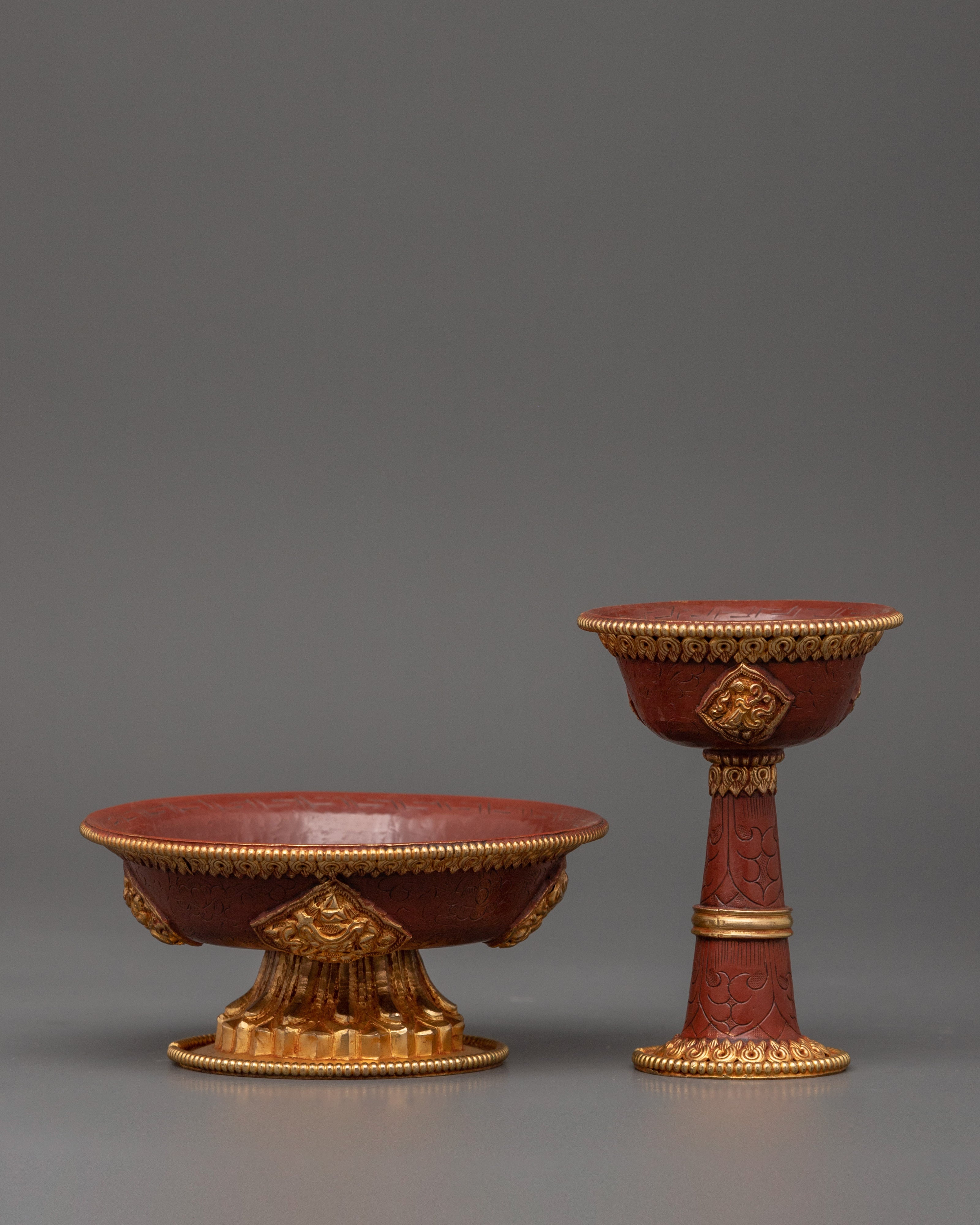 Gold-Plated Copper Serkyem Set |  Tibetan Tea Offering Vessel