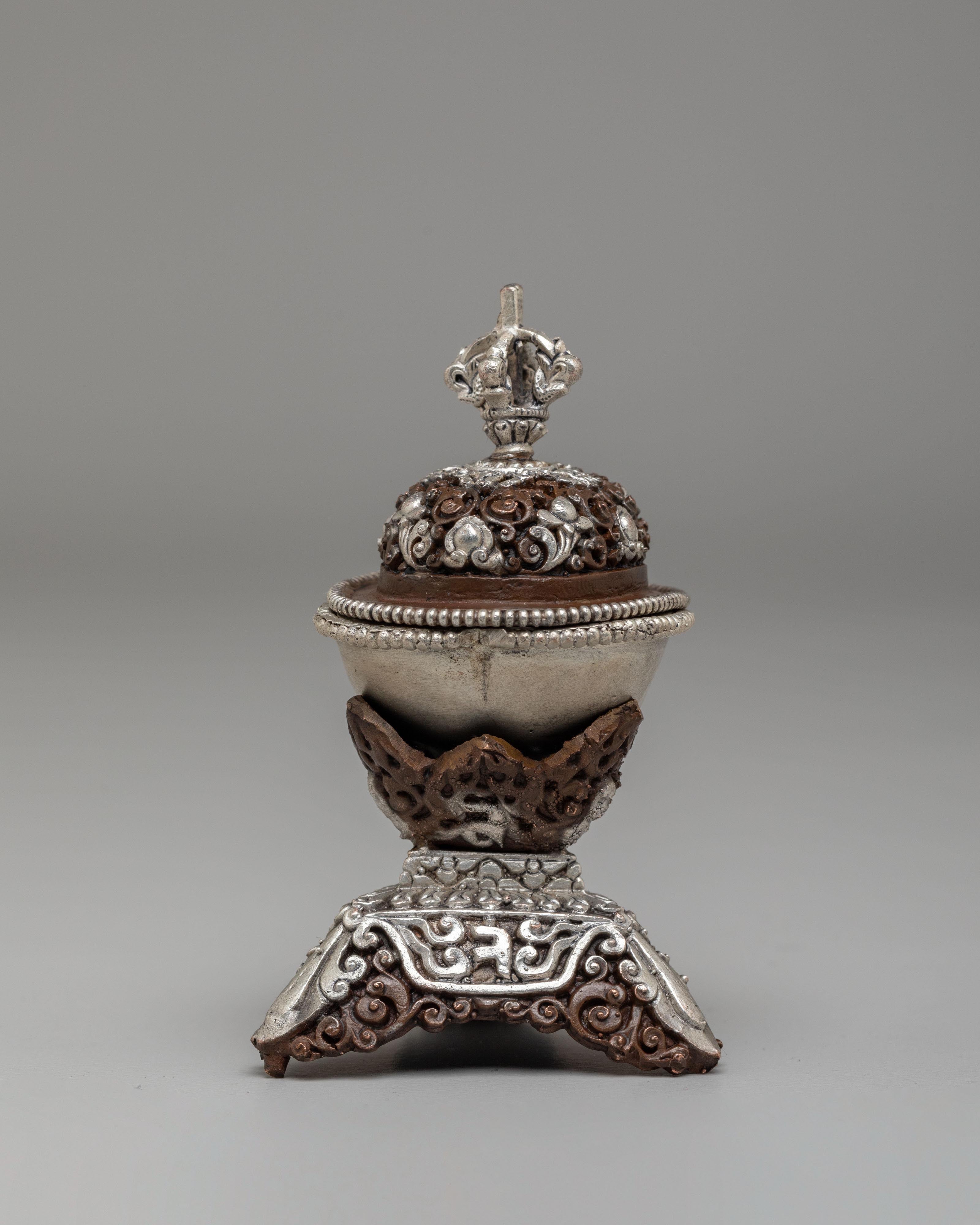 Spiritual Skull Offering Kapala | Oxidized Copper Silver Plated Ritual Vessel