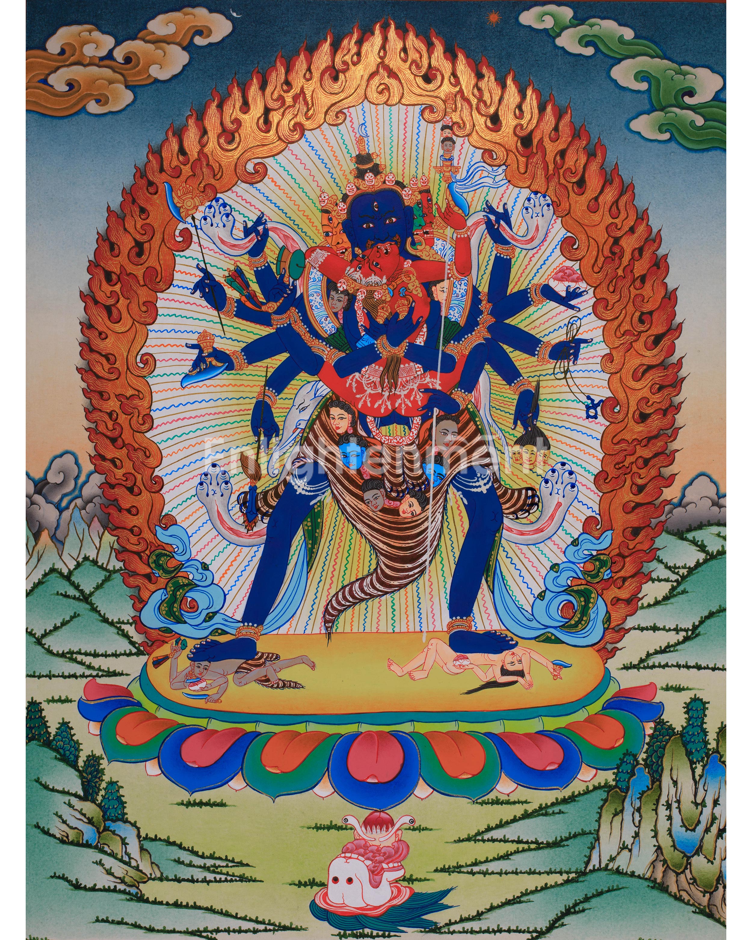 Wrathful Chakrasamvara Thangka | Hand-Painted Tibetan Buddhist Deity Art