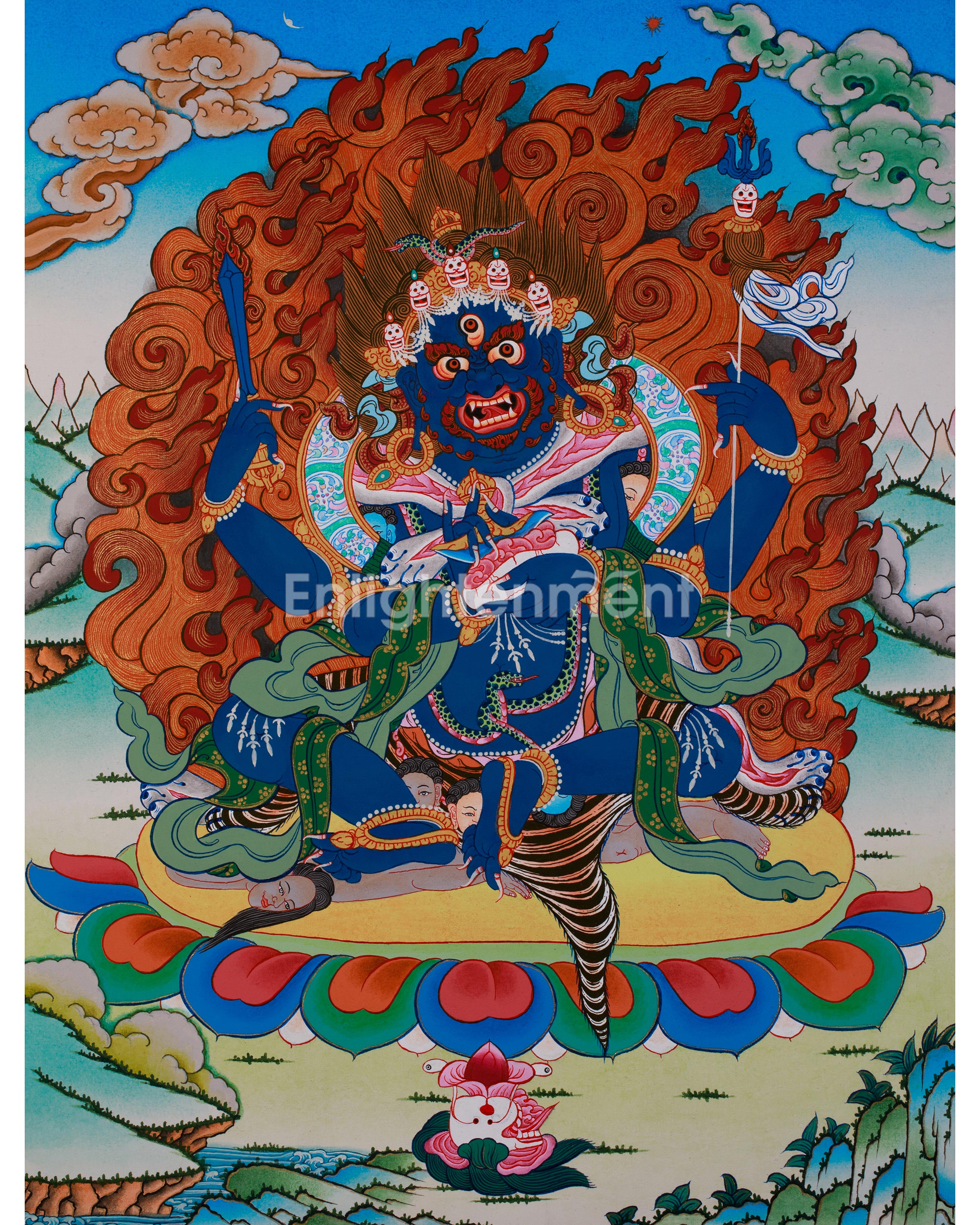 Tibetan Four-Armed Mahakala Thangka | Wrathful Protector of Dharma
