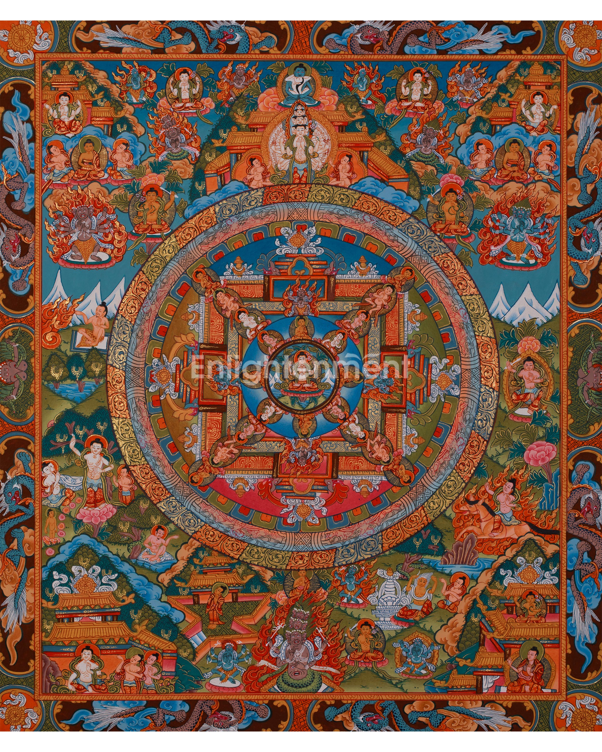 Hand-Painted Chenrezig Avalokiteshvara Mandala | Symbol of Compassion and Peace
