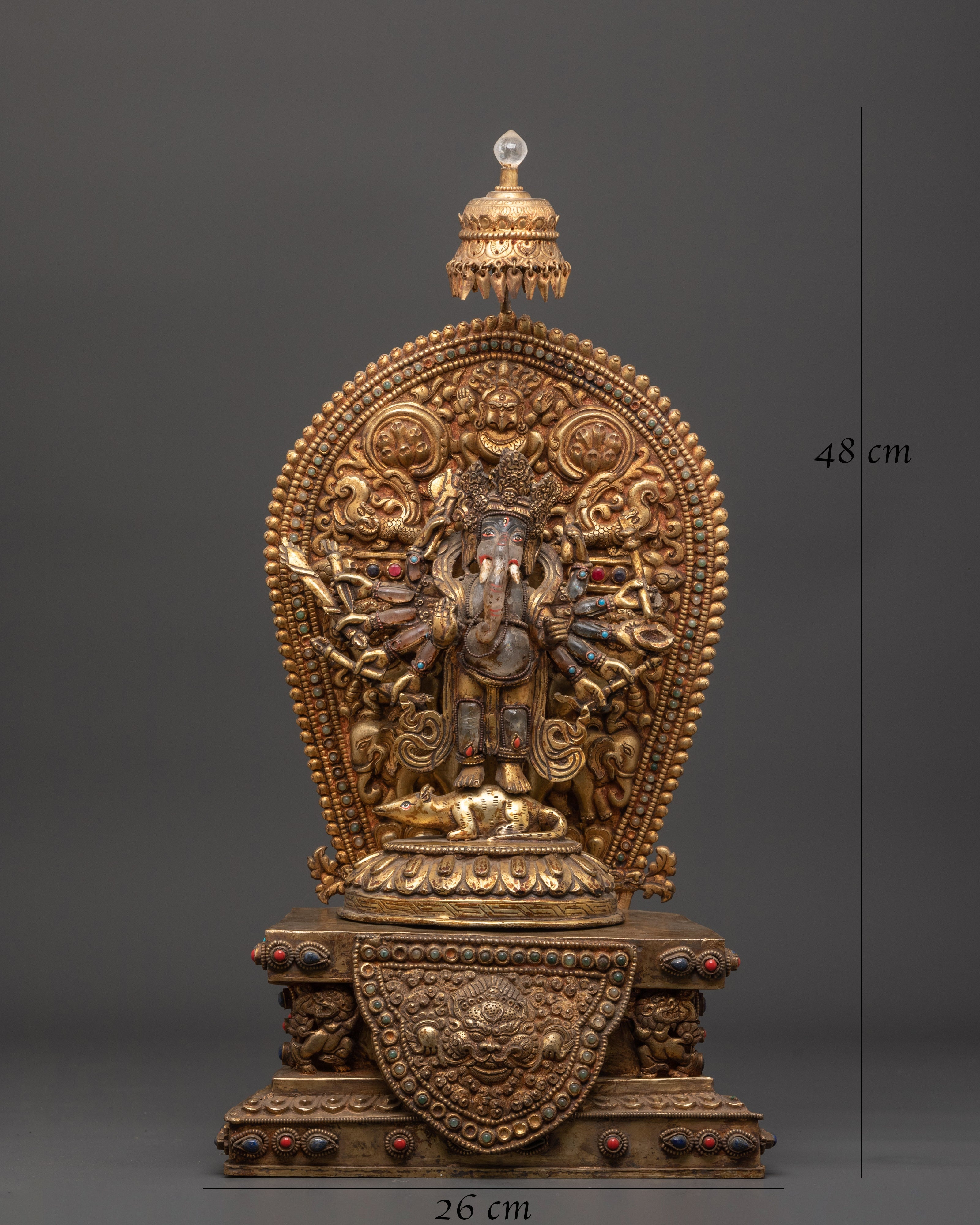 Ganesh Crystal Statue | Coral and Turquoise Inlaid