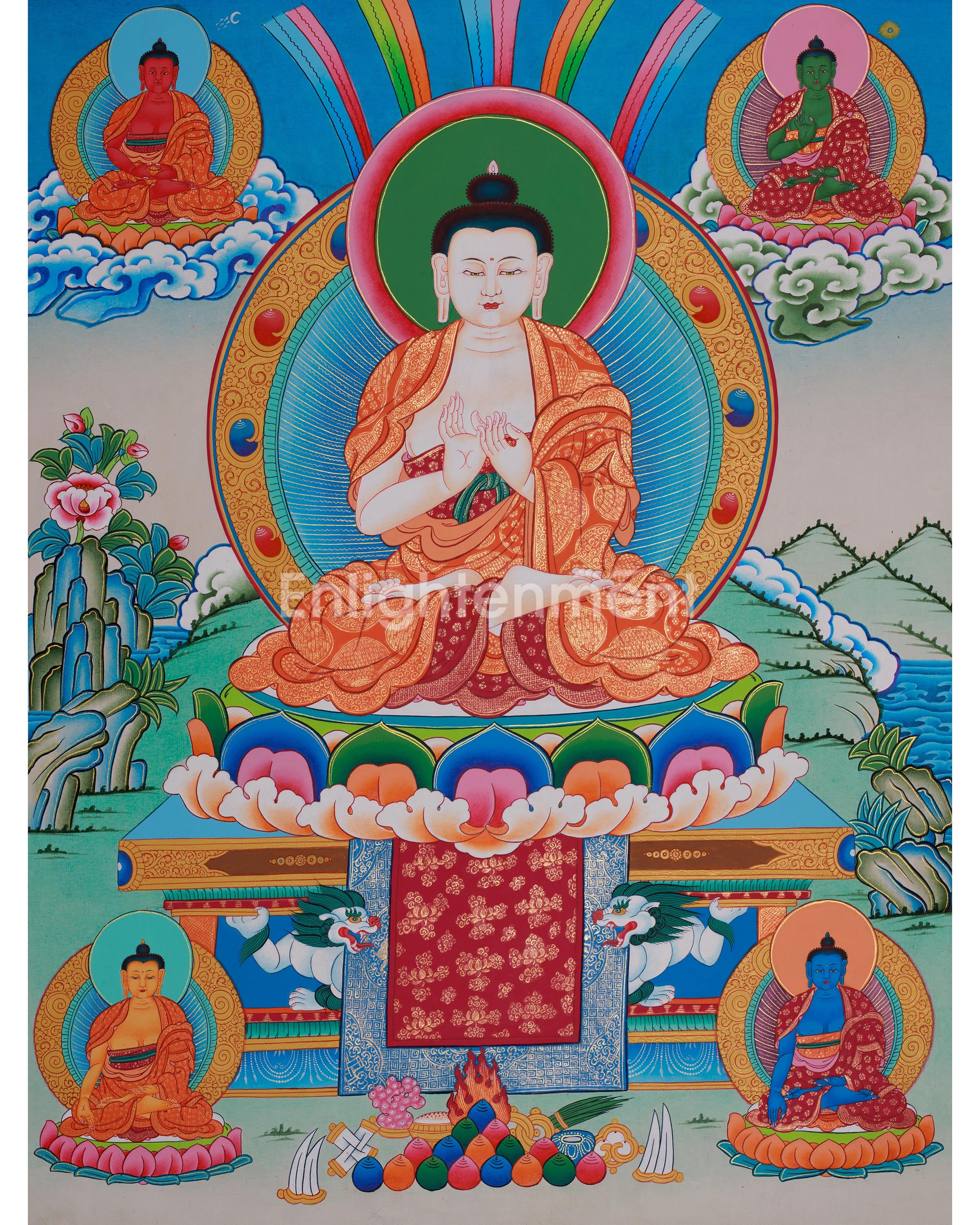 Five Wisdom Buddhas Thangka | Sacred Tibetan Art of Enlightenment & Transformation