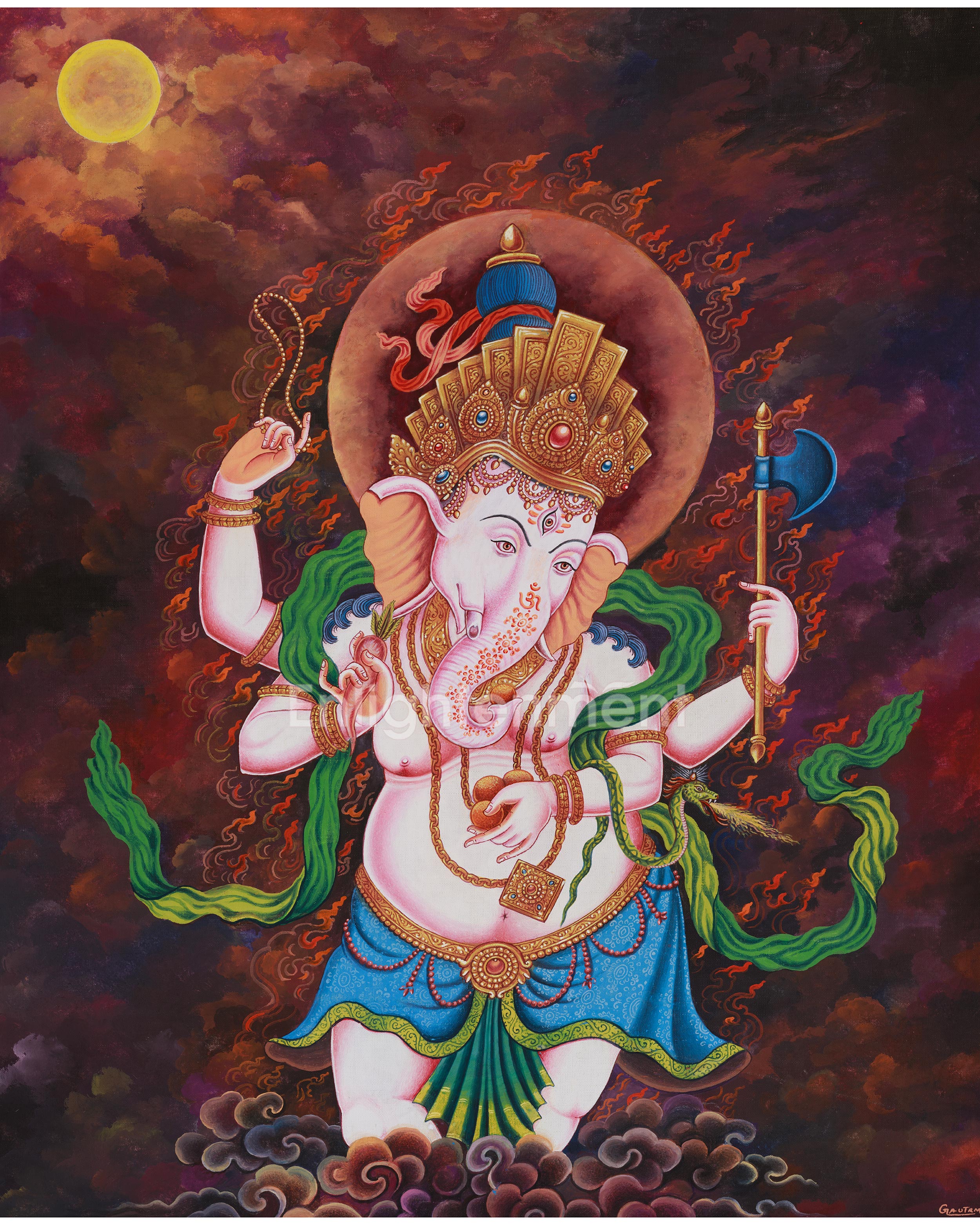 Ganapati Bappa Thangka | Hand-Painted Ganesha Artwork