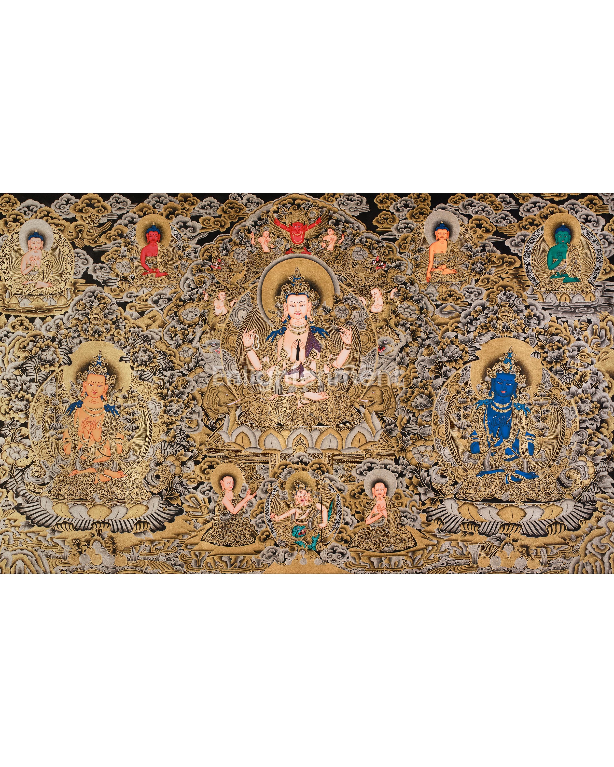 Rig Sum Gonpo | The Triad of Bodhisattvas Avalokiteshvara, Manjushri, and Vajrapani
