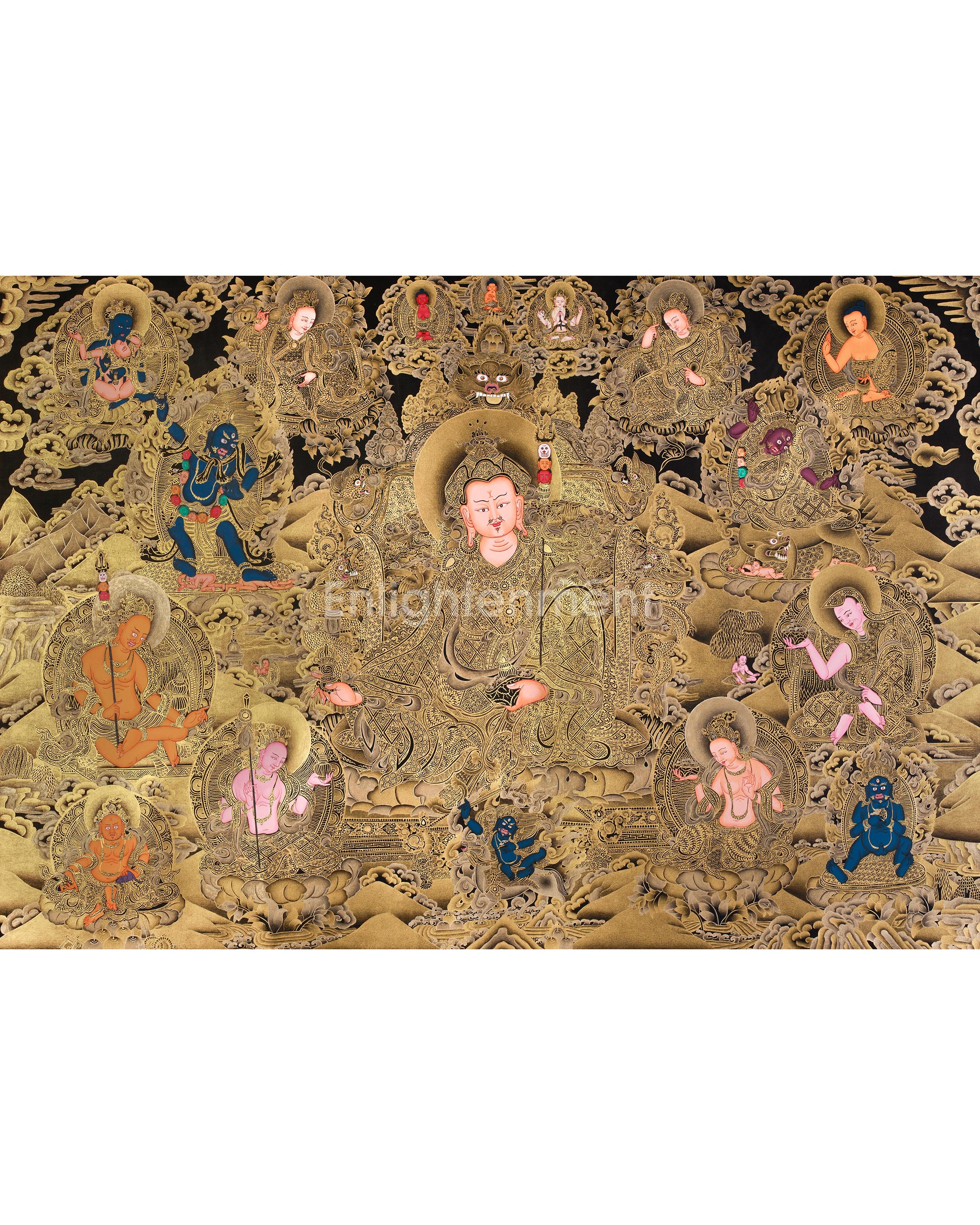 Eight Manifestations of Guru Rinpoche Thangka | Radiant Gold Thangka of the Supreme Tantric Master