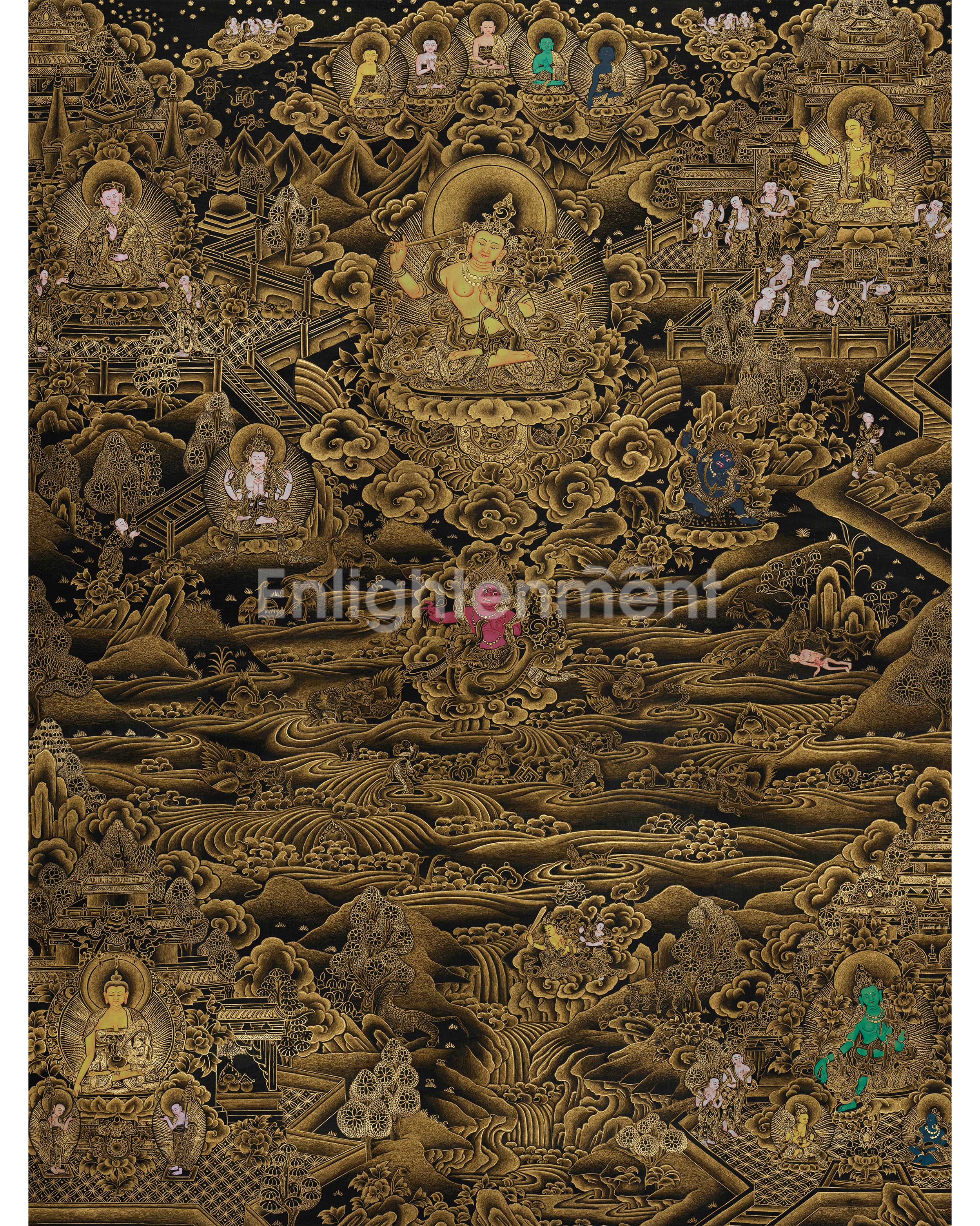 Traditional Vajrayana Buddhist Manjushri | Bodhisattva of Wisdom with 24K Gold