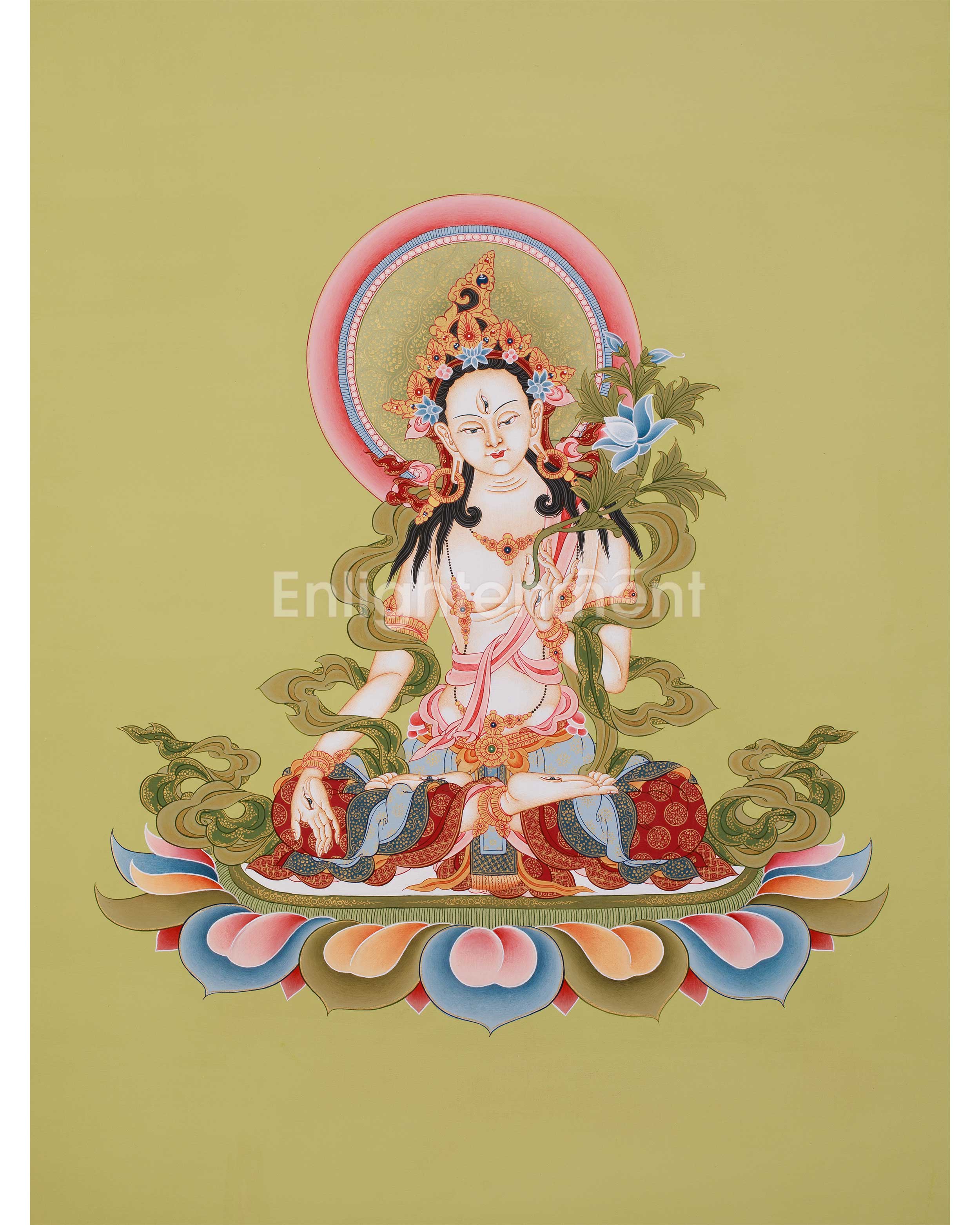 Bodhisattva Sita Tara Thangka | Healing & Longevity | Hand-Painted on Cotton Canvas