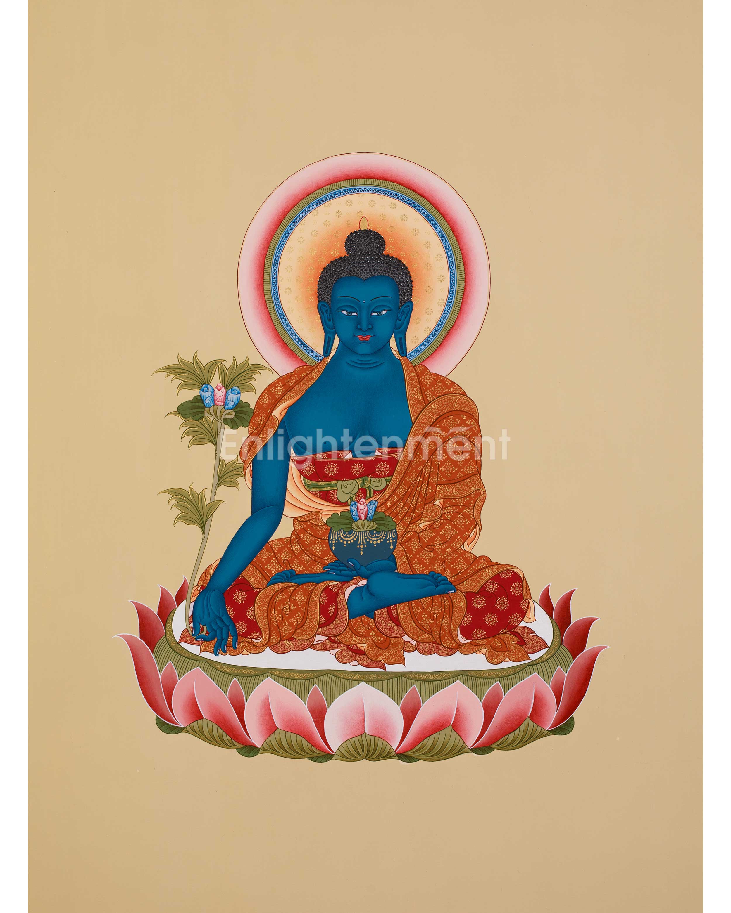 Blue Buddha Thangka | Tibetan Medicine Buddha for Healing & Protection