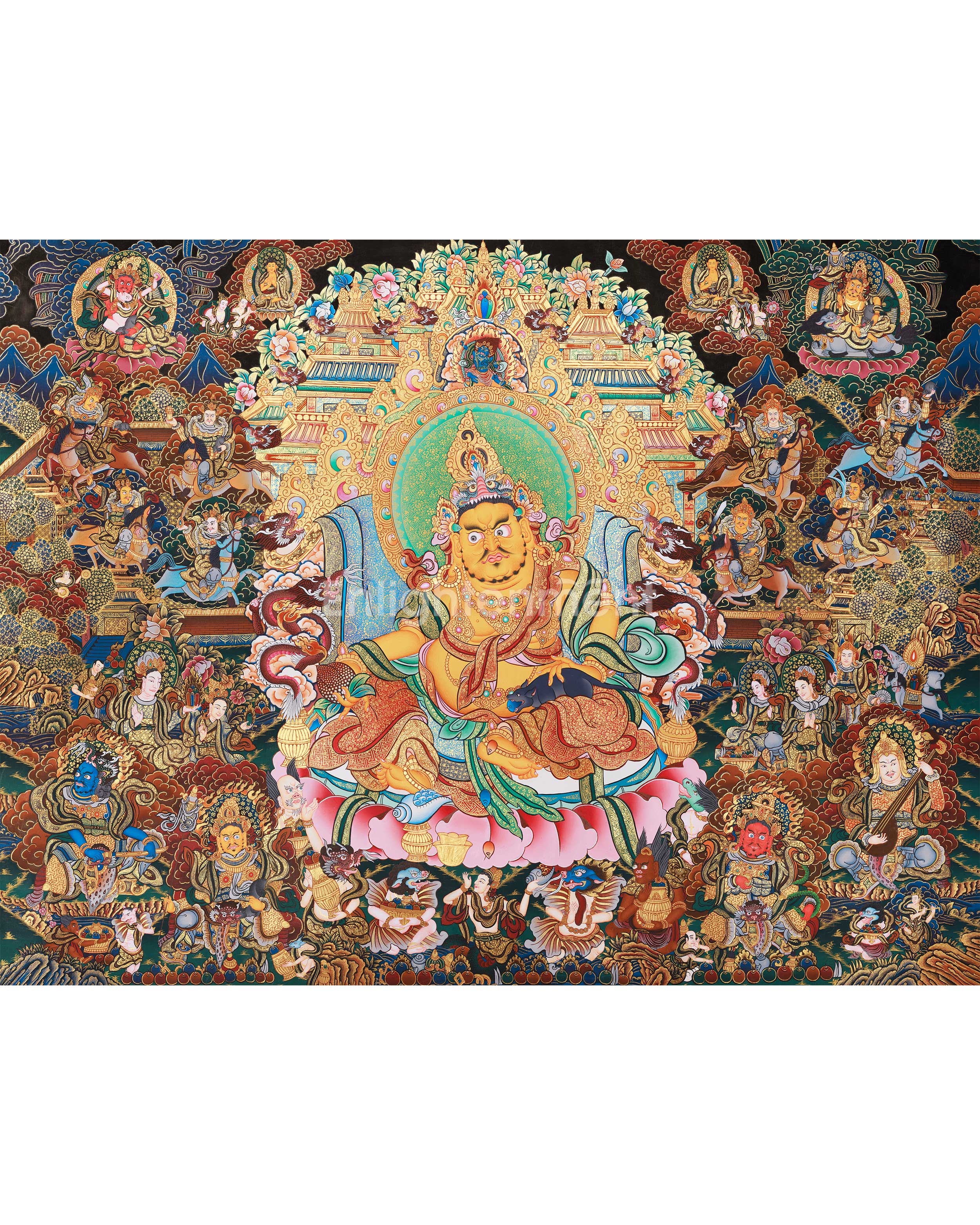 Grand Tibetan Dzambhala Thangka | Hand-Painted Tibetan Wealth Deity Art