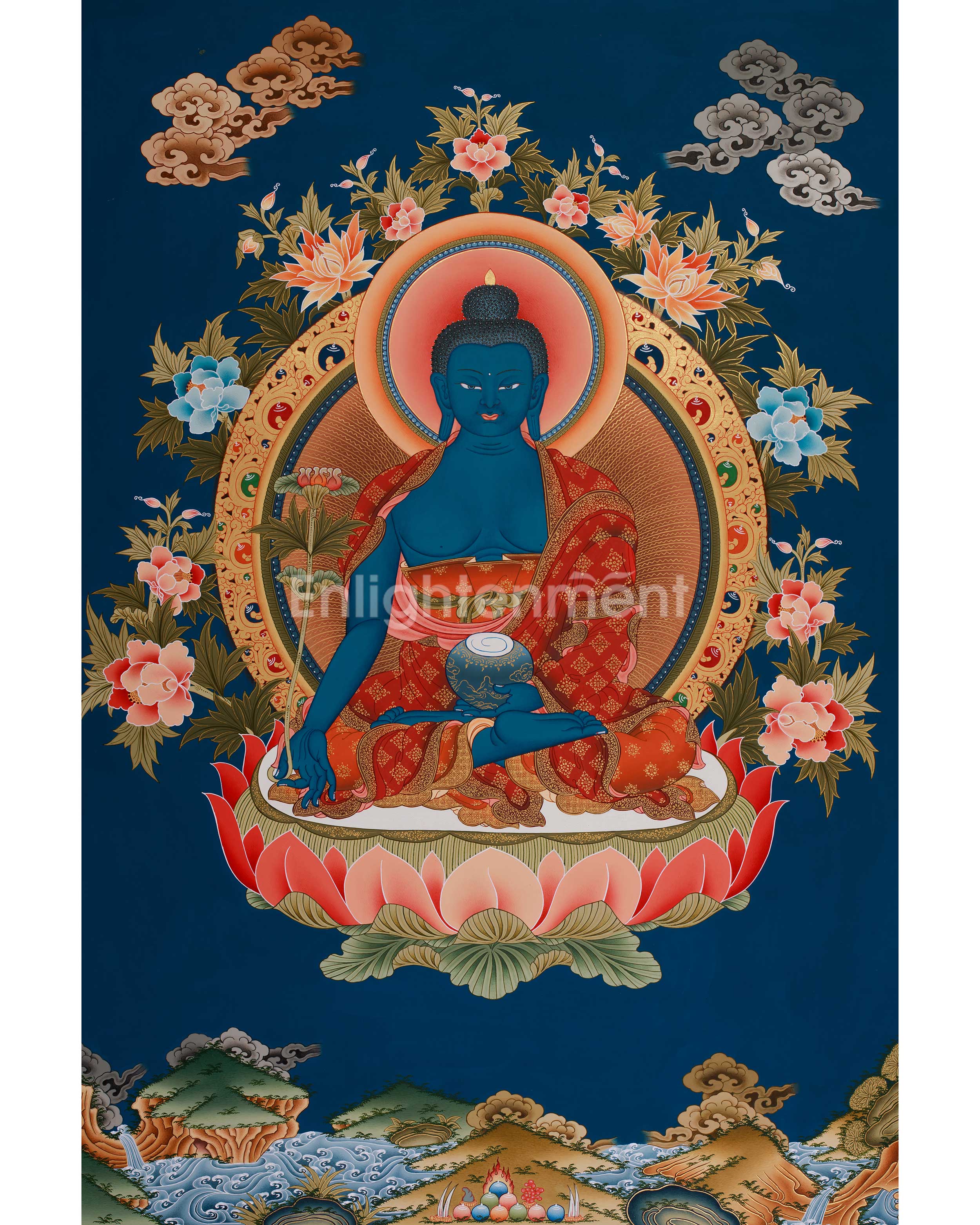 Thangka of Medicine Buddha (Bhaisajyaguru), The Supreme Healer