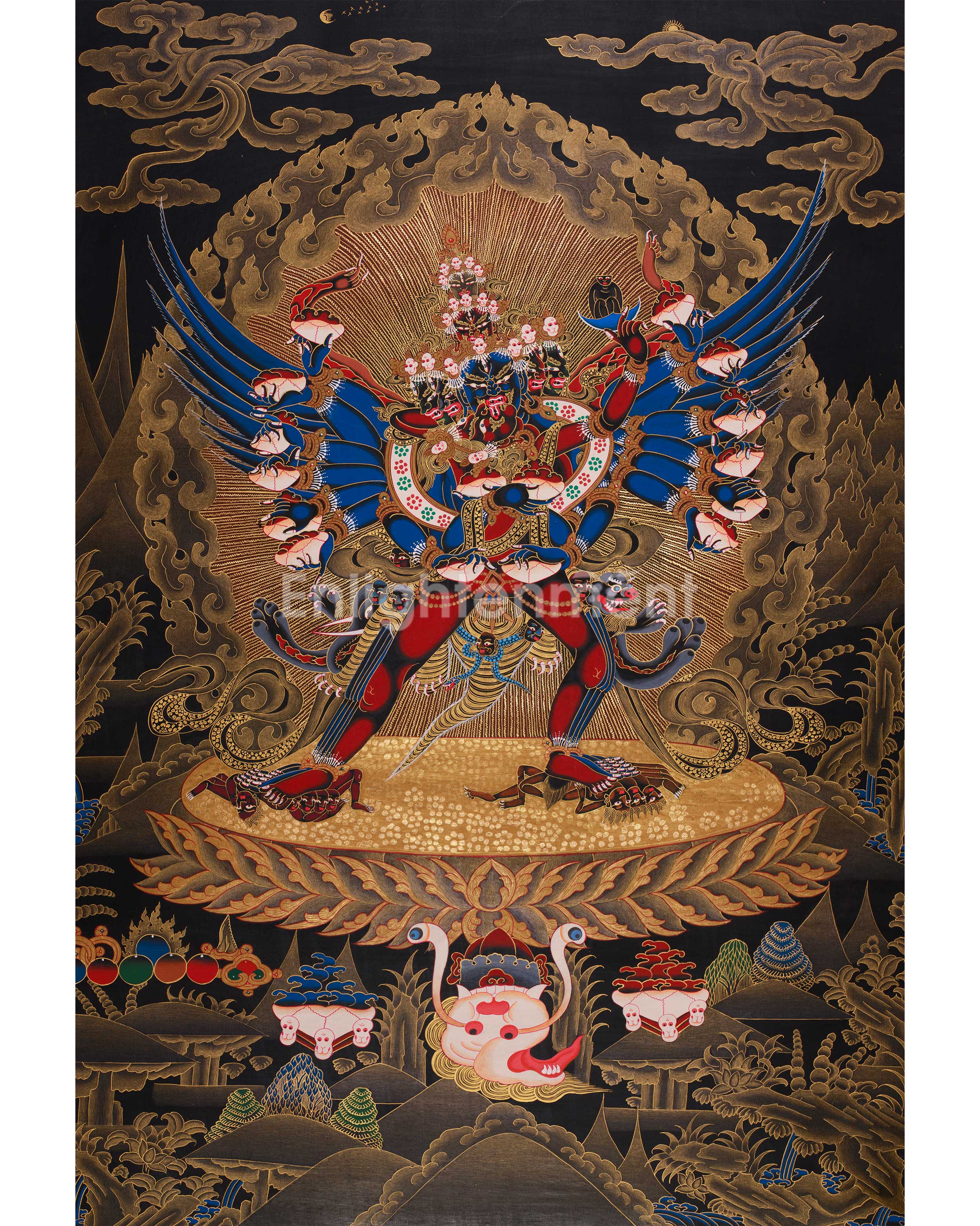 Chemchok Heruka with Consort |  Wrathful Tibetan Deity Thangka of Wisdom and Transformation