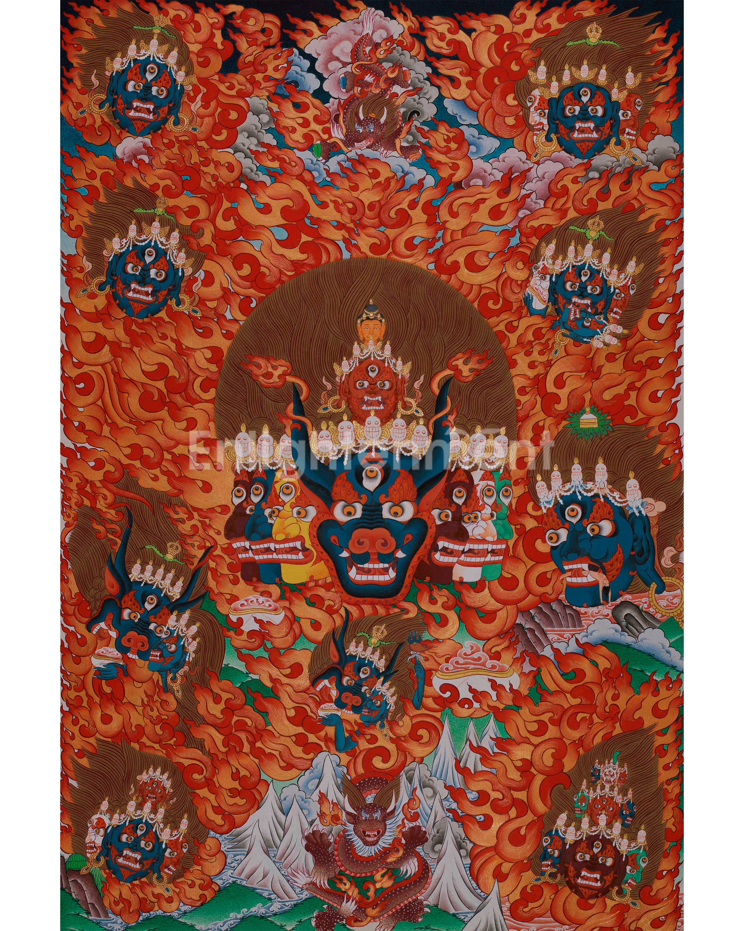Yidam Yamantaka Head Thangka | Guardian Against Ignorance, Fear, and Spiritual Obstacles