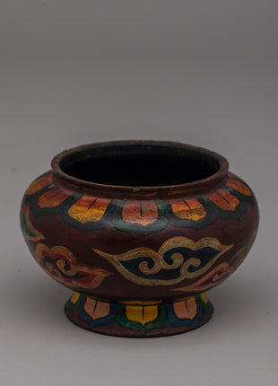 Buddhist Decorative Pot | Handcrafted Wooden Pot for Sacred Spaces and Rituals