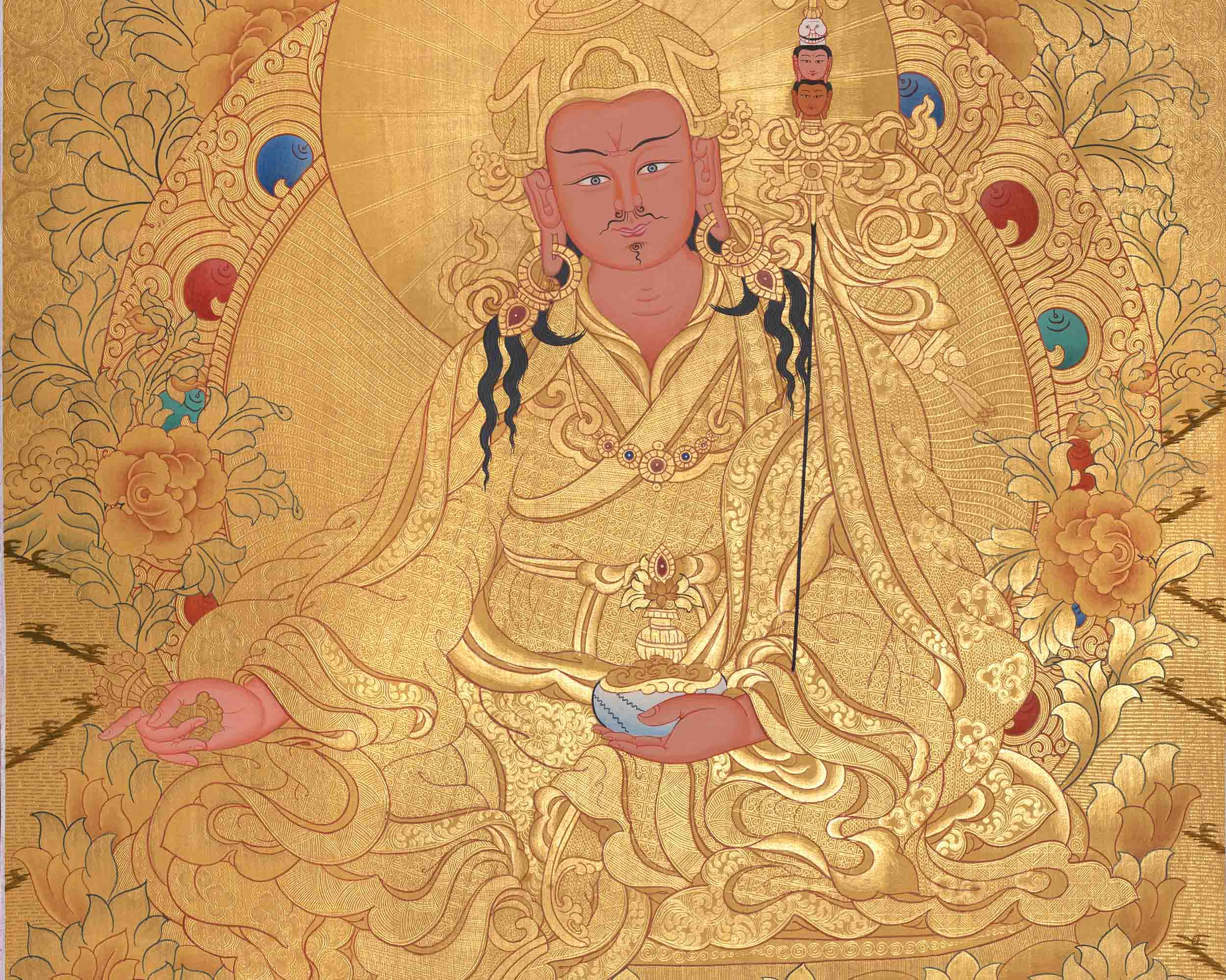 Gold Guru Rinpoche Thangka | High-Quality Thangka Painting