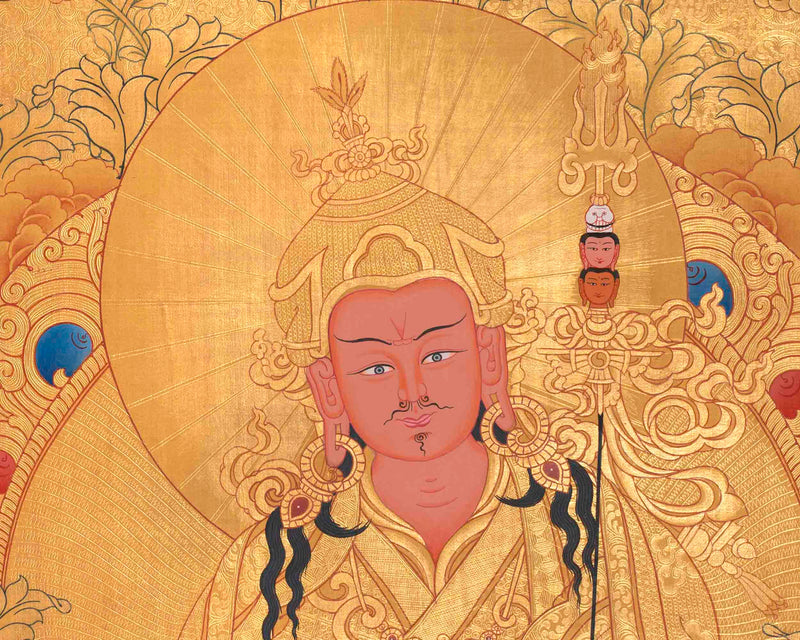 Gold Guru Rinpoche Thangka | High-Quality Thangka Painting