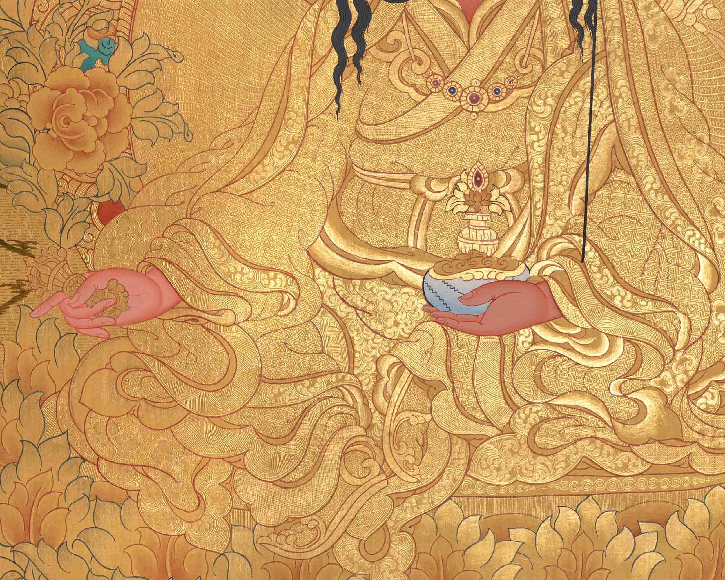 Gold Guru Rinpoche Thangka | High-Quality Thangka Painting