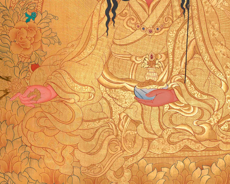 Gold Guru Rinpoche Thangka | High-Quality Thangka Painting